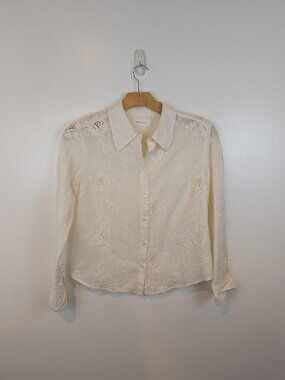 Skall Studio Fauna Floral Embroidered Organic Cotton Buttondown Shirt, Sz 40 (US